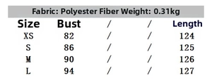 Size chart for midi dress with belt showing chest and length measurements in centimeters