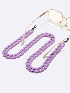 Purple acrylic chunky eyeglass chain with gold metal links and black silicone loops