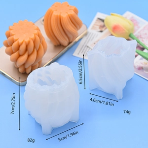 Rotating wave sphere silicone candle molds with finished orange 3D wave sphere candles