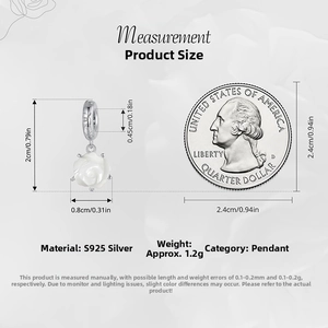 Detailed size measurement of 925 sterling silver white rose pendant with coin reference