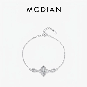 925 Sterling Silver Bracelet Flower Clover Sparkling Zircon French Vintage Style For Women Adjustable Jewelry