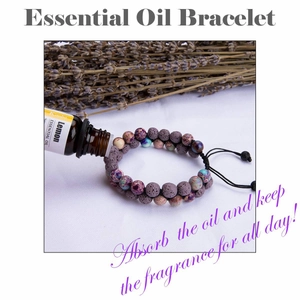 Essential oil diffuser bracelet with 8mm volcanic lava and purple imperial jasper stones