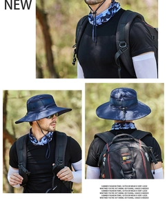 Sonnenhut in Dunkelblau mit Netzgewebe und Camouflage-Nackenschutz für Outdoor-Aktivitäten