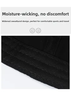Detail view of the wide sweatband and breathable twill fabric inside the black baseball cap