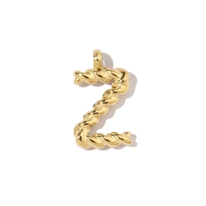 Detailed view of an 18k gold-plated twisted rope Z-letter pendant in stainless steel