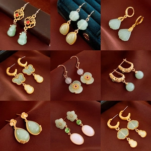 New Chinese Style Flower Butterfly Earrings Natural Stone Vintage Elegant Jewelry For Women With Silver Earring Post