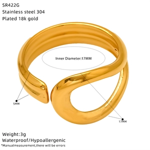 Detail shot of 18K gold plated stainless steel ring with 17mm inner diameter specs