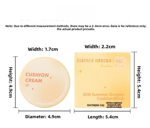 Detailed size specifications for cushion blush and cream with precise dimensions