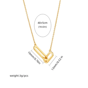 Detailed dimensions of 18K gold Mobius double ring necklace with chain length and pendant size