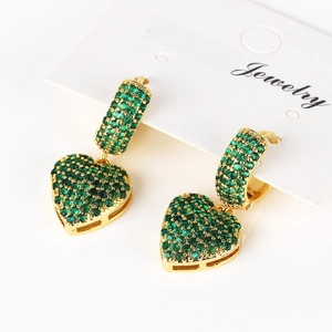 Elegant gold-plated heart hoop earrings with sparkling green cubic zirconia stones