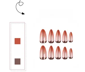 Détail de faux ongles dégradés marron rouge en forme d'amande, ensemble de 10 pièces