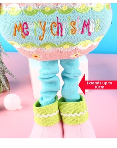 Detail of Christmas plush doll with adjustable telescopic legs extending up to 10cm