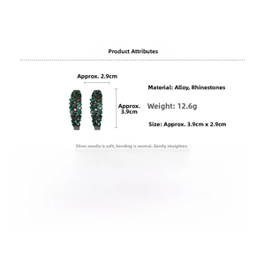 Detailed size chart and specifications for vintage C-shaped rhinestone hoop earrings