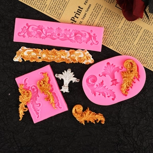 Baroque relief silicone mold set for fondant and clay craft with vintage floral pattern