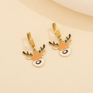 Boucles d'oreilles renne de Noël en acier inoxydable, jolies créoles pendantes pour femmes.