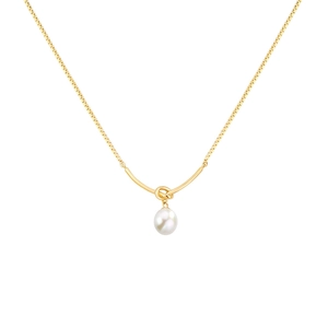 Detail der S925 Silber Knotenkette mit goldener Box-Kette und runder weißer Perle