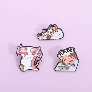Cute Cartoon Orange Cat Enamel Pin Alloy Working Cat Laptop Kitten Brooches For Clothes Backpack Denim Jacket Decoration Badges