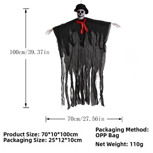 Detailed size specifications for Halloween hanging skeleton ghost prop 70x100cm