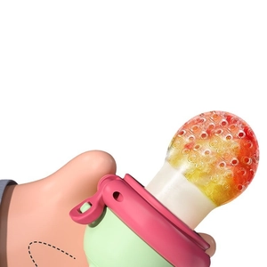 Dinosaur shaped baby fruit feeder with silicone mesh bag and ergonomic handles