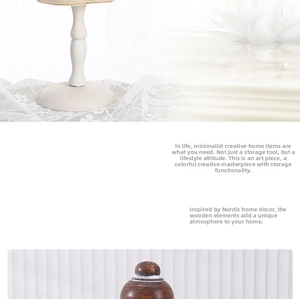 Detail of Nordic wooden necklace stand with off-white base and natural wood texture