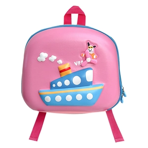 Cute pink 3D cartoon ship kids backpack with EVA hard shell and blue zipper details