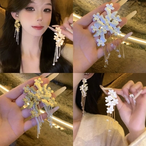 Butterfly Flower Long Chain Tassel Drop Earrings With 925 Sterling Silver Earring Post Alloy Artificial Crystal Jewelry