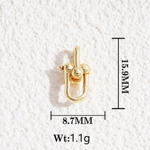 Detail view of 18K gold plated brass U-shaped connector with 15.9mm height and 1.1g weight