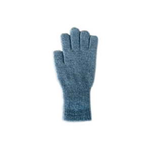Blue wool blend knit gloves with ribbed cuffs for winter warmth and touchscreen use