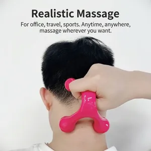 Manual mini neck massager with 4-leg pressure point design in rose red for muscle relief