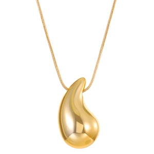 Minimalist polished gold teardrop pendant necklace with a sleek 3D water drop design