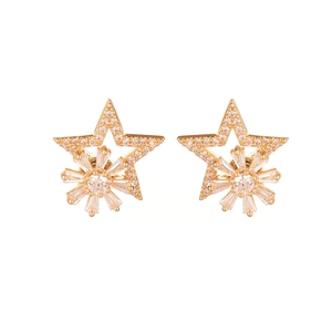 Elegant gold plated star and sun flower stud earrings with sparkling cubic zirconia