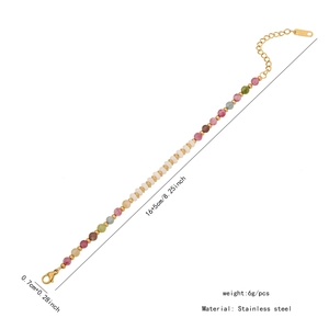 Detail of colorful stone bead bracelet with stainless steel clasp and measurement info