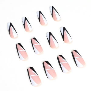 Minimalist geometric matte false nails in black and white ballerina shape set