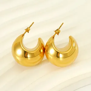Orecchini A Cerchio Spessi Placcati Oro 18K Acciaio Inossidabile Cavo Forma C Stile Retro Per Donne