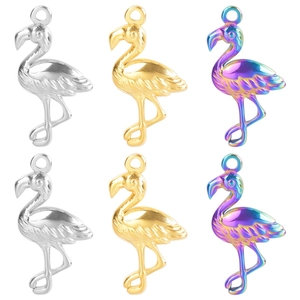 Flamingo Pendant Necklace For Women Stainless Steel 18K Gold Plated Iridescent Rainbow Animal Jewelry Gift