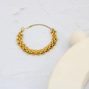 Chunky gold braided titanium steel choker necklace with polished multi-layer chain link