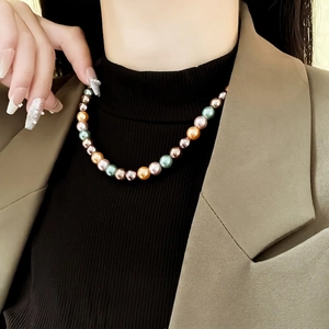 Bracelet Künstliche Perles Imitation Colorées Élégant Rétro Multicolore Rond Bijoux Pour Femmes Élastique Accessoire De Mode