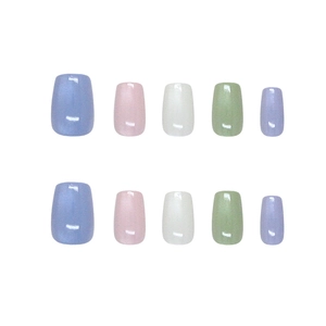 Colorful cat eye press-on nails set with 10 pieces of shimmering short square oval tips