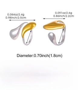 Detailed sizing chart for two-tone lava style stainless steel teardrop rings