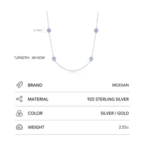 Elegant S925 sterling silver evil eye necklace with blue pendants and detailed dimensions