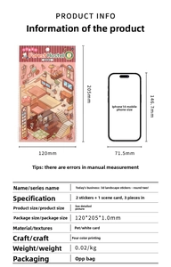 Detail view of 3D PET forest stickers with size comparison to an iPhone 14