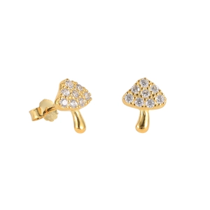 S925 silver needle gold mushroom earrings with colorful zircons in a dual-angle studio shot