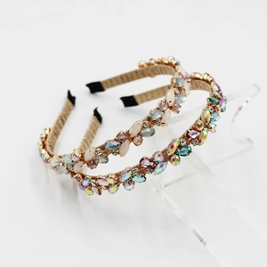 Rhinestone Headband Colorful Artificial Crystal Gold Alloy Narrow Hair Hoop For Women Party Elegant Hair Accessory