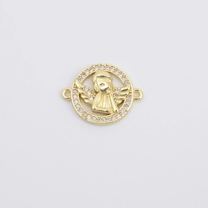Gold angel pendant charm with white zircon micro-paving and dual side connector loops