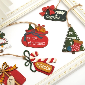 7cm wooden Christmas tree ornaments set with mini gift boxes and candy canes