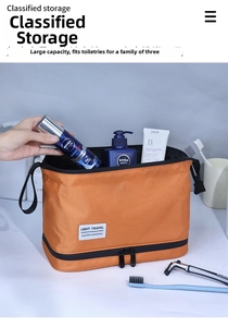 Detail of the large capacity travel wash bag showing the waterproof fabric and zipper