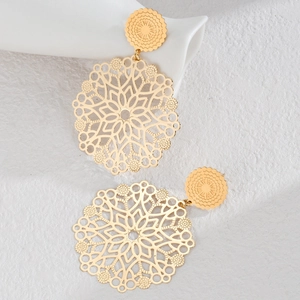 Minimalist 18K gold-plated stainless steel hollow earrings with geometric patterns
