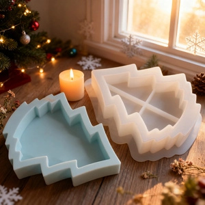Detail of Christmas tree silicone mold for DIY resin candles and decorative plaster crafts
