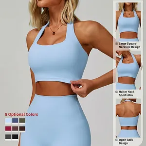 Brassière de sport bleu clair avec encolure carrée et dos nu pour le fitness