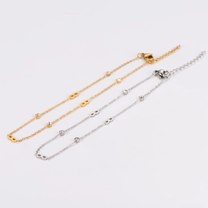 Elegant infinity gold and silver stainless steel anklets with sparkling crystal details